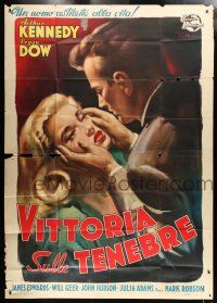 1f051 BRIGHT VICTORY Italian 2p '51 Marcelli art of blind Arthur Kennedy about to kiss Peggy Dow!