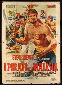 1f090 PIRATES OF MALAYSIA Italian 2p '64 cool c/u art of swashbuckler Steve Reeves by Ciriello!