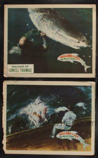 1g955 KILLERS OF THE SEA 2 LCs '37 cool images of man fighting shark and tossing guy off boat!