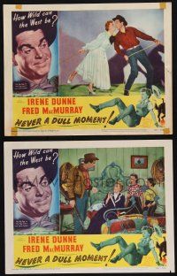 1g967 NEVER A DULL MOMENT 2 LCs '50 Irene Dunne, Fred MacMurray, how wild can the west be?