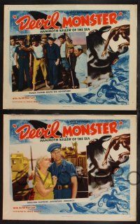 1g663 DEVIL MONSTER 5 LCs '35 border artwork of man battling enormous mammoth killer of the sea!