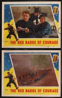 1g879 RED BADGE OF COURAGE 3 LCs '51 Audie Murphy, John Dierkes & Bill Mauldin, cool war scenes!