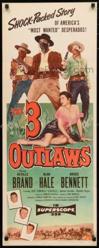 1j421 3 OUTLAWS insert '56 Neville Brand & Alan Hale Jr, America's most wanted desperados!