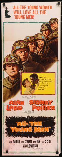 1j432 ALL THE YOUNG MEN insert '60 Alan Ladd & Sidney Poitier, race relations in Korean War!
