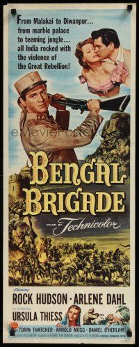1j457 BENGAL BRIGADE insert '54 Rock Hudson & Arlene Dahl romancing and fighting in India!