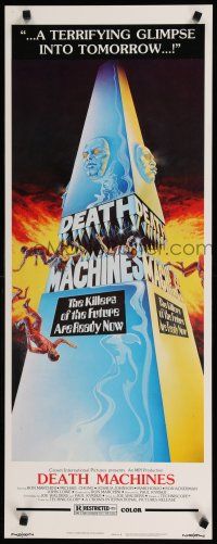 1j516 DEATH MACHINES insert '76 wild sci-fi art image, the killers of the future are ready now!