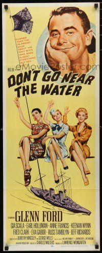 1j524 DON'T GO NEAR THE WATER insert '57 Glenn Ford, different art of 3 sexy girls!