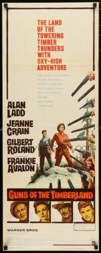 1j580 GUNS OF THE TIMBERLAND insert '60 Alan Ladd, Jeanne Crain, first Frankie Avalon!