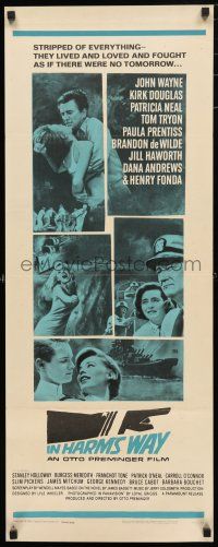 1j597 IN HARM'S WAY insert '65 John Wayne, Kirk Douglas, Otto Preminger, great Saul Bass artwork!