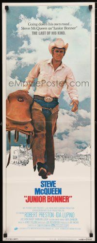 1j606 JUNIOR BONNER insert '72 full-length rodeo cowboy Steve McQueen carrying saddle!