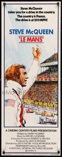 1j612 LE MANS insert '71 Tom Jung artwork of race car driver Steve McQueen waving at fans!
