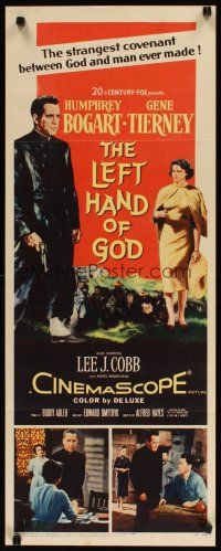 1j614 LEFT HAND OF GOD insert '55 art of priest Humphrey Bogart holding gun + sexy Gene Tierney!