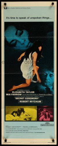 1j697 SECRET CEREMONY insert '68 Liz Taylor, Mia Farrow, Robert Mitchum, Joseph Losey