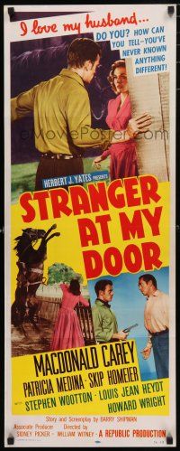 1j749 STRANGER AT MY DOOR insert '56 preacher MacDonald Carey's faith can't save this killer!