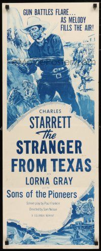 1j750 STRANGER FROM TEXAS insert R53 western action art of Charles Starrett w/guns blazing!