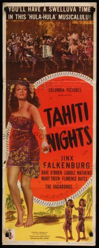 1j763 TAHITI NIGHTS insert '44 sexy full-length tropical Jinx Falkenburg in sarong!