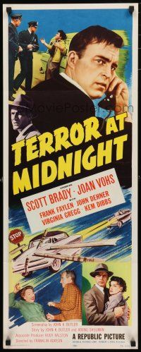 1j775 TERROR AT MIDNIGHT insert '56 Scott Brady, Joan Vohs, film noir, cool car crash art!