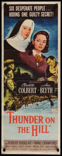 1j785 THUNDER ON THE HILL insert '51 Claudette Colbert, 6 desperate people hiding 1 guilty secret!