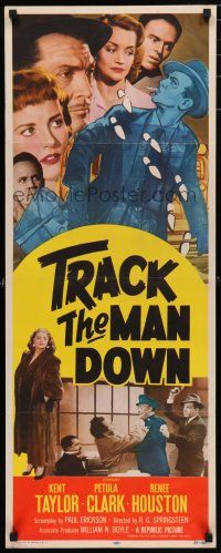1j798 TRACK THE MAN DOWN insert '55 detective Kent Taylor, Petula Clark, Renee Houston!