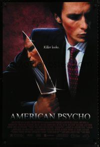 1k046 AMERICAN PSYCHO 1sh '00 image of psychotic yuppie killer Christian Bale, from Ellis novel!