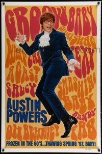 1k059 AUSTIN POWERS: INT'L MAN OF MYSTERY teaser DS 1sh '97 Mike Myers is frozen in the 60s!