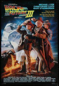 1k067 BACK TO THE FUTURE III DS 1sh '90 Michael J. Fox, Chris Lloyd, Zemeckis, Drew art!