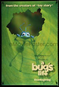 1k115 BUG'S LIFE Thanksgiving advance DS 1sh '98 Walt Disney, Pixar CG, ant peeking through leaf!