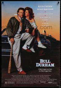1k116 BULL DURHAM 1sh '88 great image of baseball player Kevin Costner & sexy Susan Sarandon