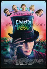 1k131 CHARLIE & THE CHOCOLATE FACTORY July 15 advance DS 1sh '05 Johnny Depp & cast, Tim Burton!