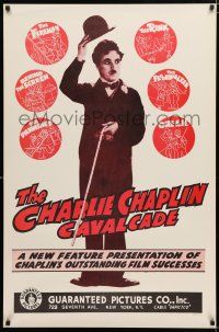1k133 CHARLIE CHAPLIN CAVALCADE 1sh R40s The Fireman, Behind the Screen, cool art of Chaplin!