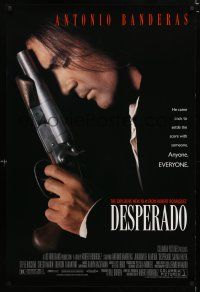 1k189 DESPERADO 1sh '95 Robert Rodriguez, close image of Antonio Banderas with big gun!