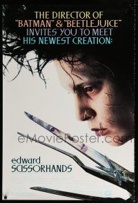 1k229 EDWARD SCISSORHANDS DS 1sh '90 Tim Burton classic, close up of scarred Johnny Depp!