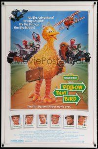 1k259 FOLLOW THAT BIRD 1sh '85 great art of the Big Bird & Sesame Street cast by Steven Chorney!