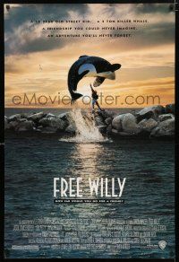 1k265 FREE WILLY DS 1sh '93 Jason James Richter, Michael Madsen, great orca whale image!