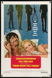 1k271 FROM NOON TILL THREE 1sh '76 art of Charles Bronson in bed with sexy Jill Ireland!