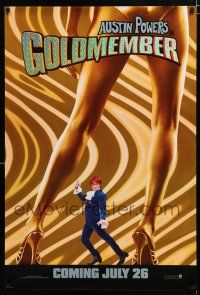 1k291 GOLDMEMBER foil teaser DS 1sh '02 Mike Meyers as Austin Powers between sexy legs!