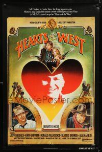 1k339 HEARTS OF THE WEST 1sh '75 art of Hollywood cowboy Jeff Bridges by Richard Hess!