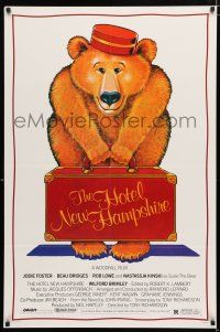 1k356 HOTEL NEW HAMPSHIRE 1sh '84 Tony Richardson, cute Seltzer art of bellhop bear!