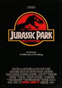 1k403 JURASSIC PARK advance 1sh '93 Spielberg, Attenborough re-creates dinosaurs!