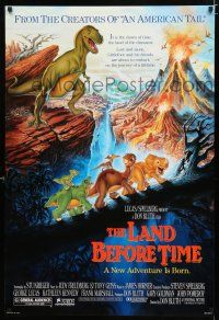 1k417 LAND BEFORE TIME DS 1sh '88 Steven Spielberg, George Lucas, Don Bluth, dinosaur cartoon!