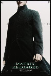 1k475 MATRIX RELOADED teaser DS 1sh '03 great image of Keanu Reeves as Neo!