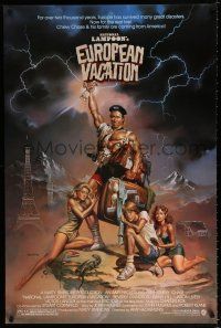 1k516 NATIONAL LAMPOON'S EUROPEAN VACATION 1sh '85 Vallejo art of Chevy Chase, Beverly D'Angelo!
