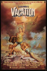 1k517 NATIONAL LAMPOON'S VACATION 1sh '83 art of Chevy Chase, Brinkley & D'Angelo by Boris!