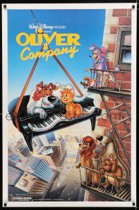 1k539 OLIVER & COMPANY 1sh '88 art of Walt Disney cats & dogs in New York City by Bill Morrison!