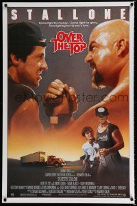 1k551 OVER THE TOP 1sh '87 trucker Sylvester Stallone armwrestling giant guy & with son!