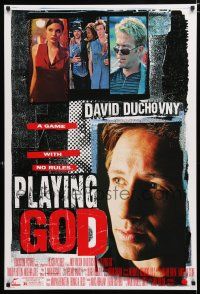 1k570 PLAYING GOD DS 1sh '97 great close-up of David Duchovny, sexy Angelina Jolie!