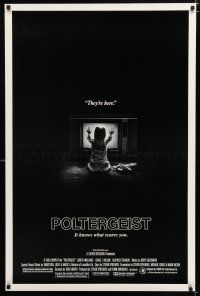 1k577 POLTERGEIST heavy stock 1sh '82 Tobe Hooper, classic, they're here, Heather O'Rourke by TV!
