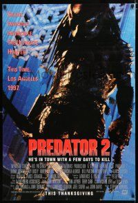 1k578 PREDATOR 2 advance DS 1sh '90 great full-length artwork of alien hunter in L.A.!