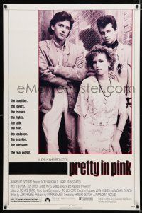 1k579 PRETTY IN PINK 1sh '86 great portrait of Molly Ringwald, Andrew McCarthy & Jon Cryer!