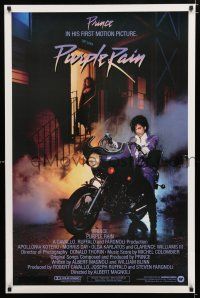 1k590 PURPLE RAIN int'l 1sh '84 Prince riding motorcycle, in his first motion picture!